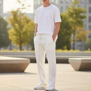 Latuza Mens Extra Tall 36" Inseam Linen Blend Relax Fit Casual Pants White Small